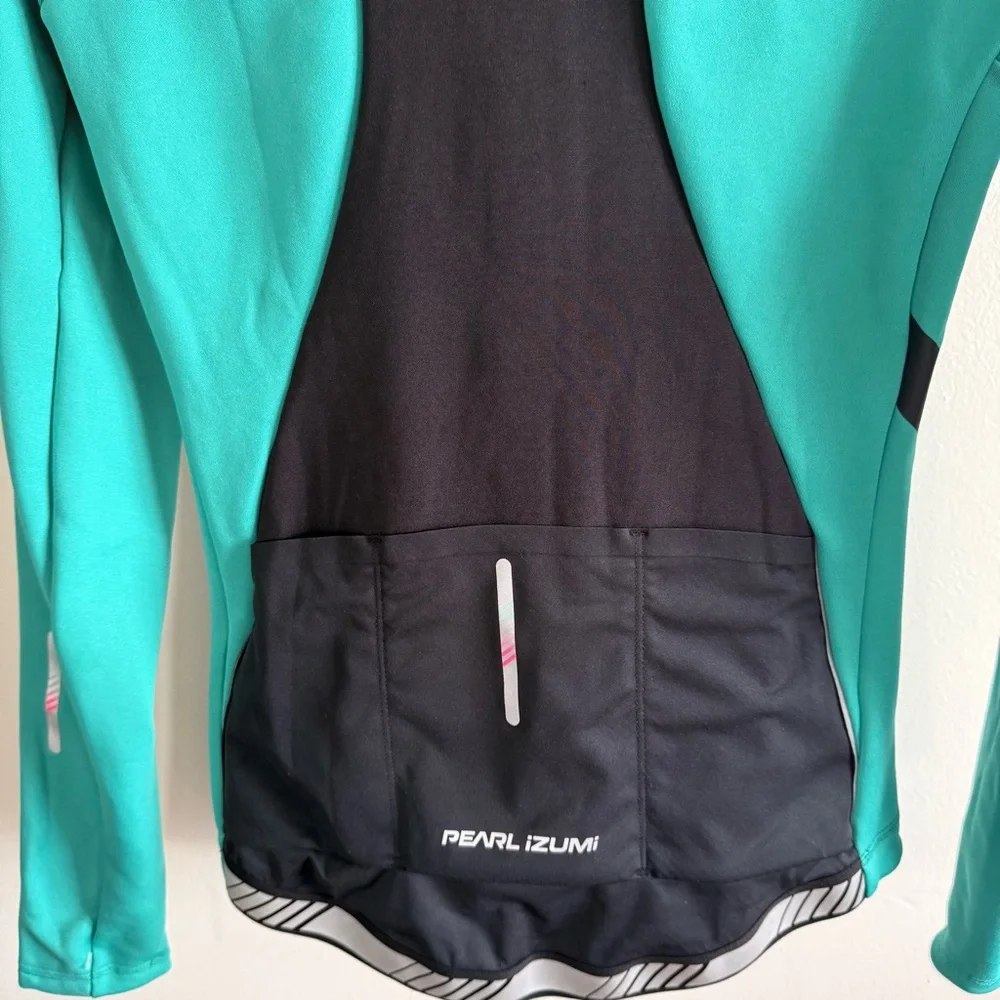 Pearl Izumi Women’s Teal Black Long-Sleeve Cycling Jersey Bottle Pockets Medium - Picture 5 of 9